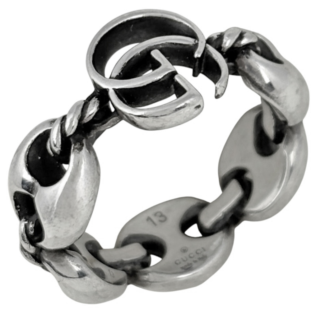 Gucci Marina Chain Ring With Double G Design, Sterling Silver 925, Silver, Wo...